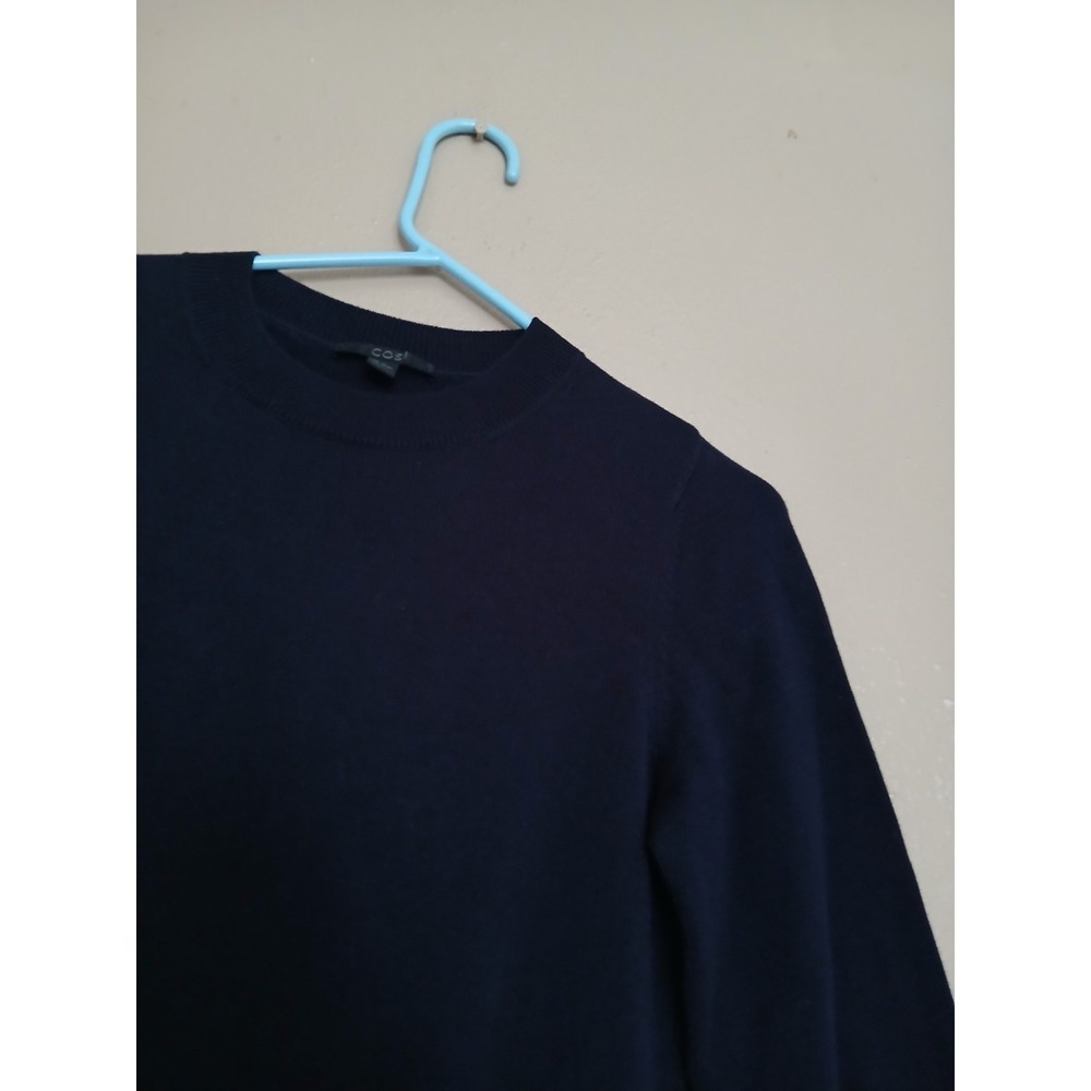 Cos Dress XS Knit Woven Pleat Combo Navy Blue Lagenlook Artsy Minimalist - Picture 6 of 15